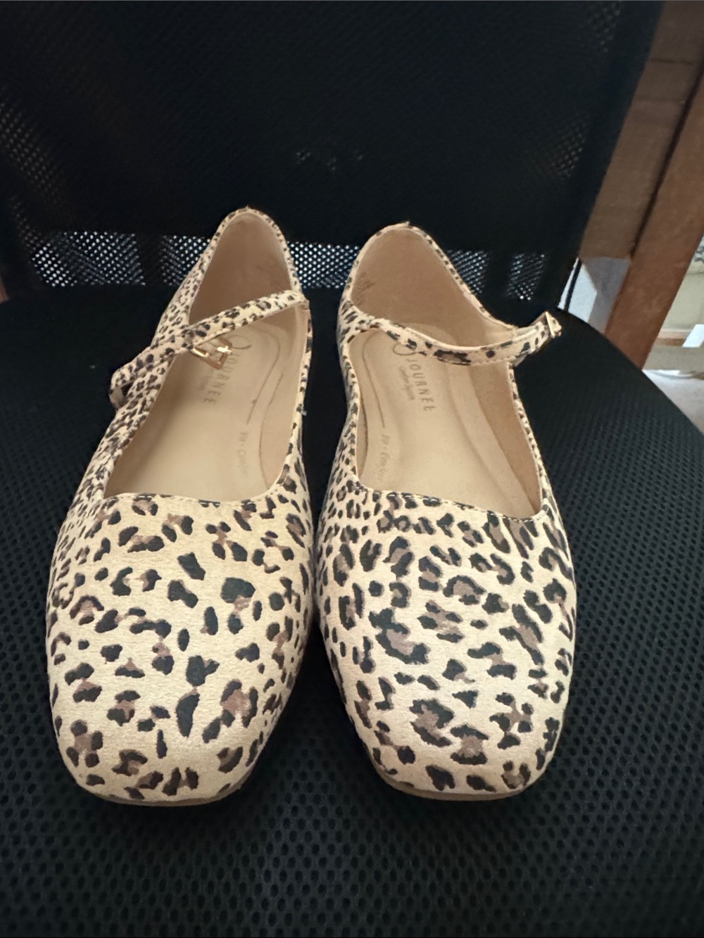 Journee Collection Leopard Print Mary Jane Flats - Beige/Black